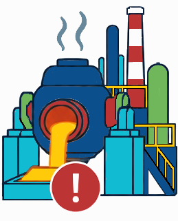 Icon of a refinery furnace flagged with a warning symbol